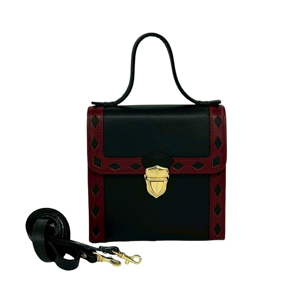 YVES SAINT LAURENT Cutout Leather 2-Way Shoulder Bag/Handbag, Black/Red, 38611